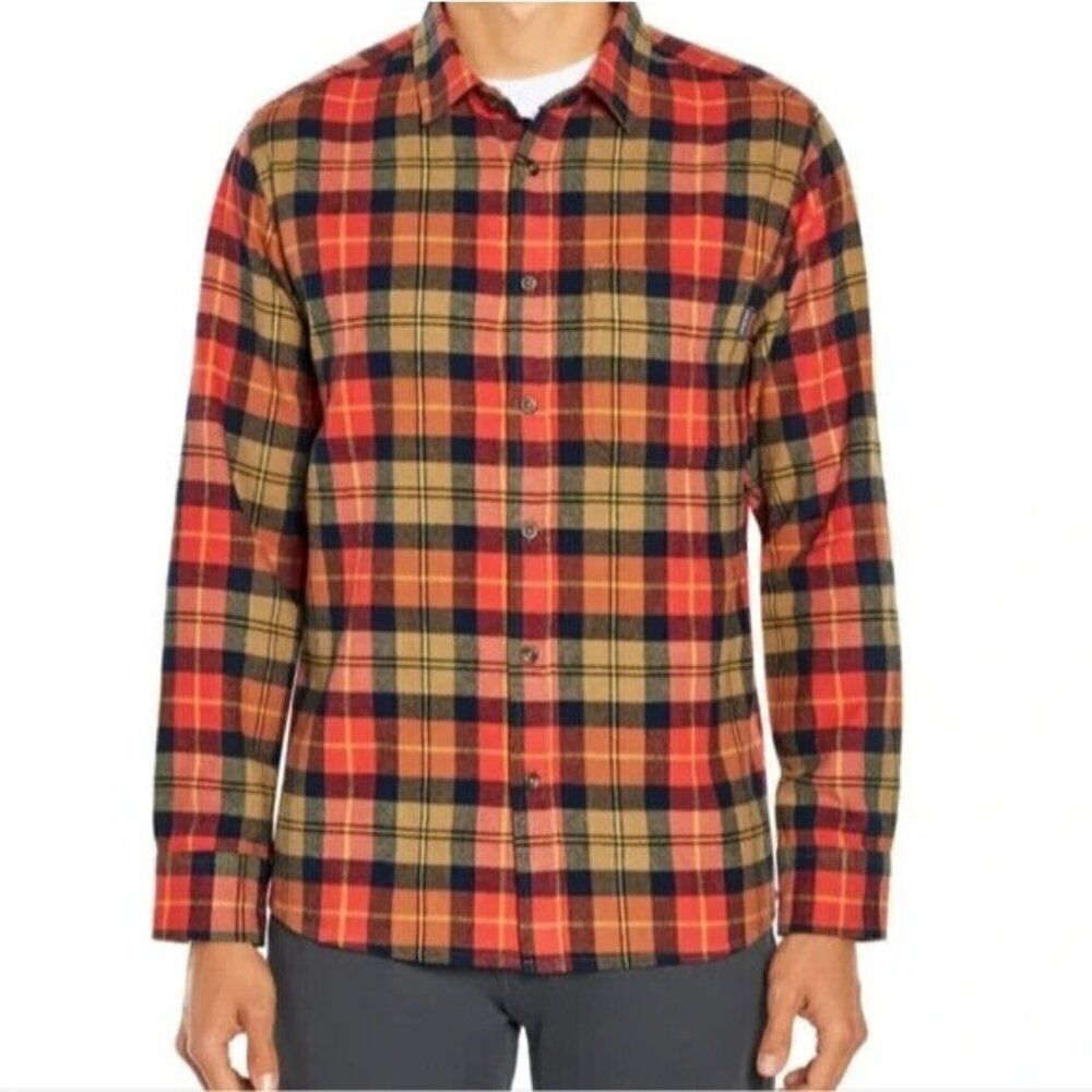 Eddie Bauer Mens Flannel Shirt XL Orange Bittersweet Harvest Plaid Button Up NWT